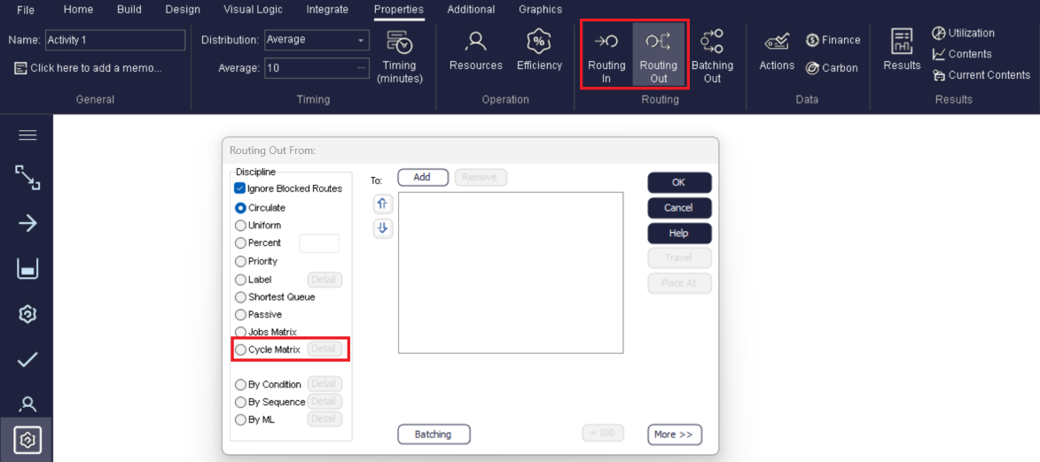Simul8 Cycle Matrix for Activity routing