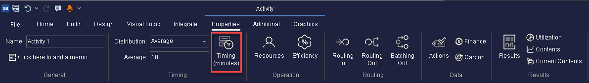 Simul8 Activity Timing Ribbon Dialog