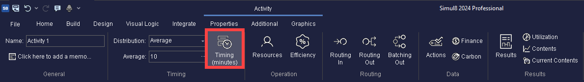 Simul8 Activity Timing Ribbon Button