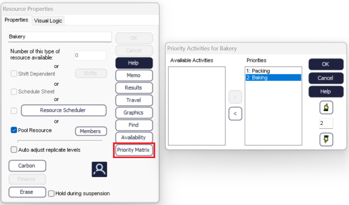 Simul8 Set Baker Resource Priority Matrix