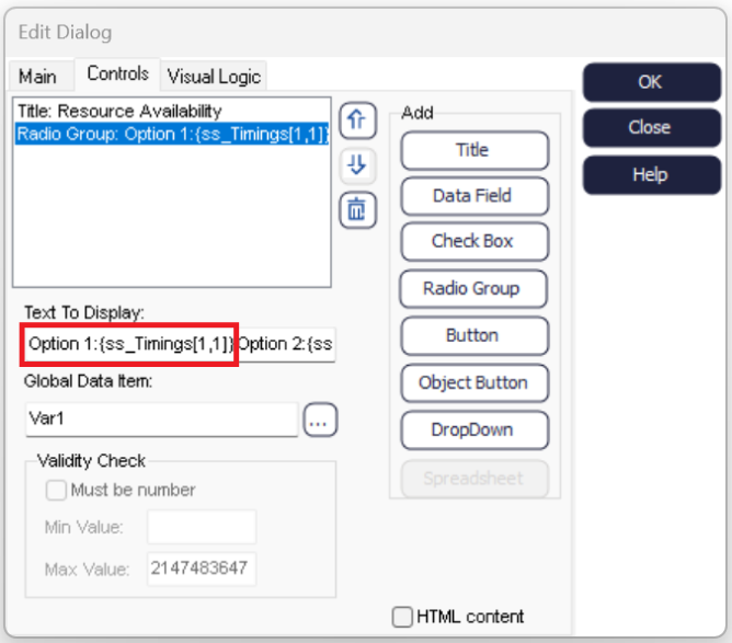 Simul8 Dialogs Using Variables in text set up
