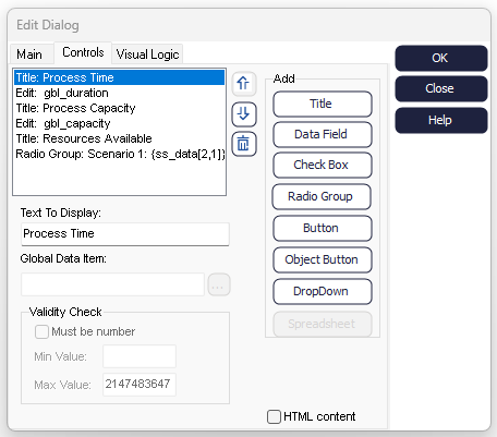 Simul8 Dialogs Example Set up