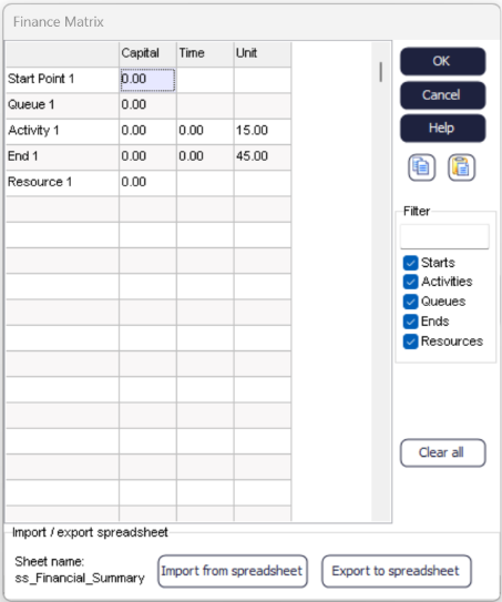 Simul8 Finance Matrix
