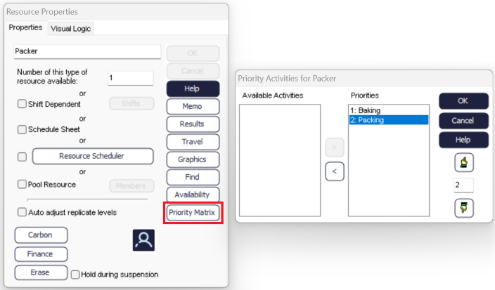 Simul8 Set Packer Resource Priority Matrix