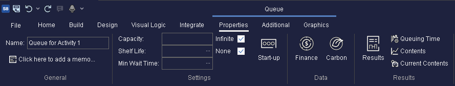 Simul8 Queue Properties Ribbon