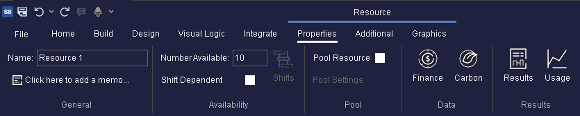 Simul8 Resource Properties Ribbon