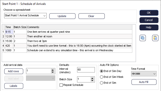 Simul8 Start Point Schedule